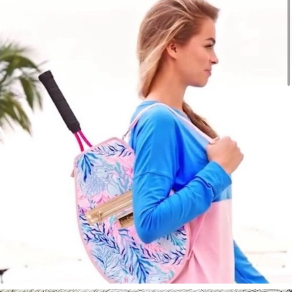 Lilly Pulitzer Tennis Racket Cover Sling Bag Kaleidoscope Coral Pattern